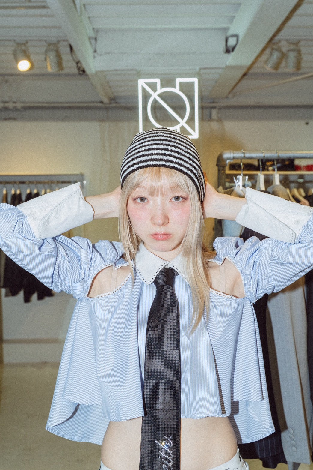 【Last1】 Border Beanie(Black)