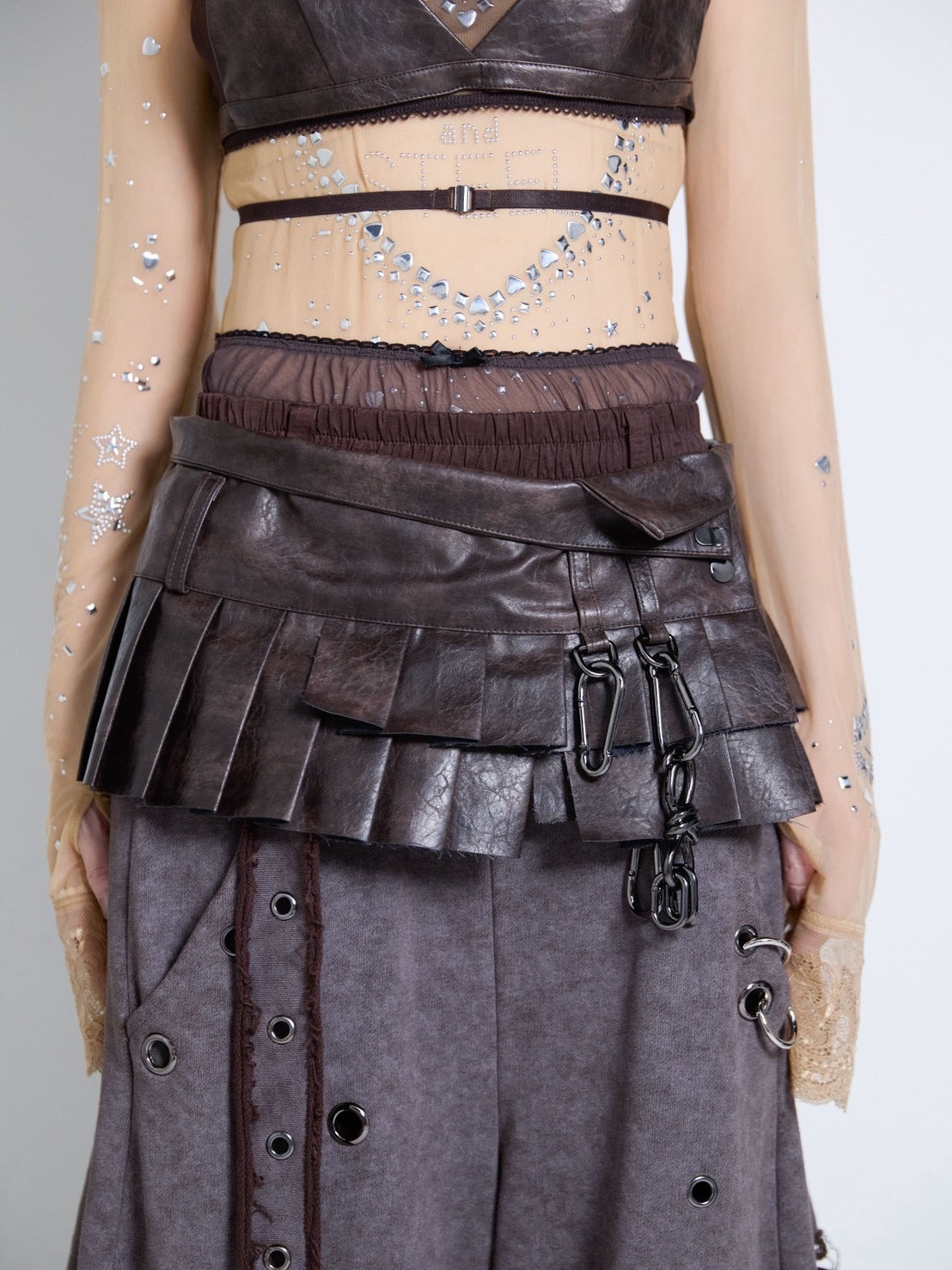 Leather Layered Bra(Brown)