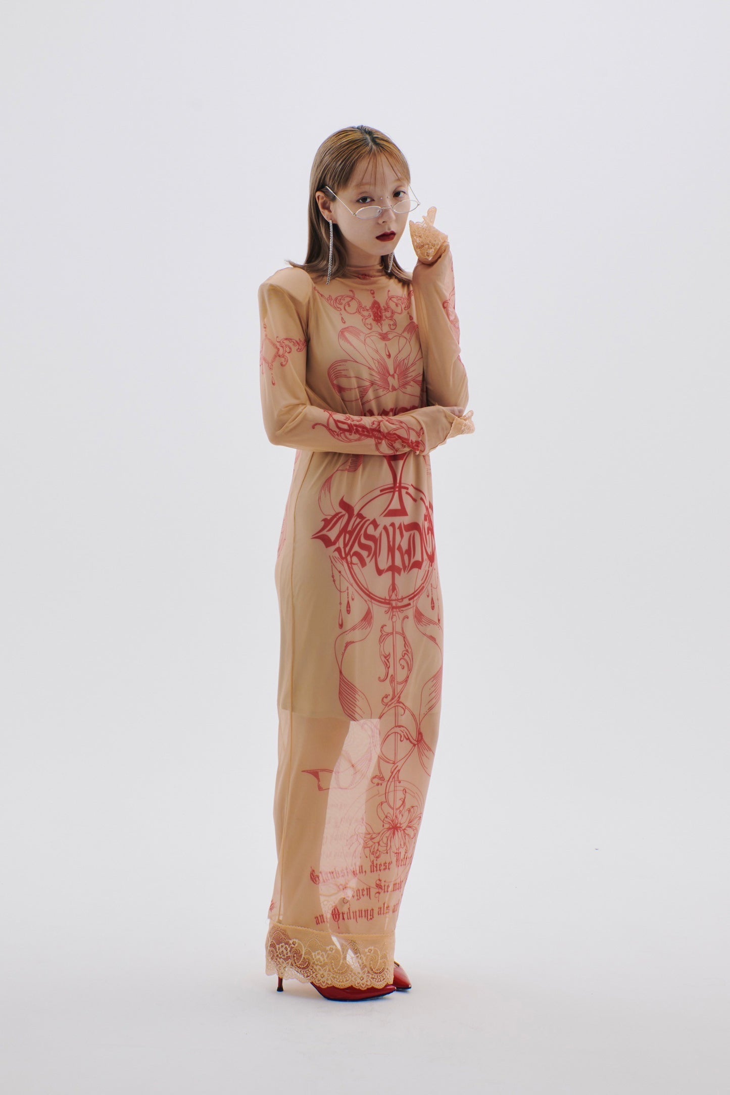 Armed Second Skin Dress #2(Beige×Red)