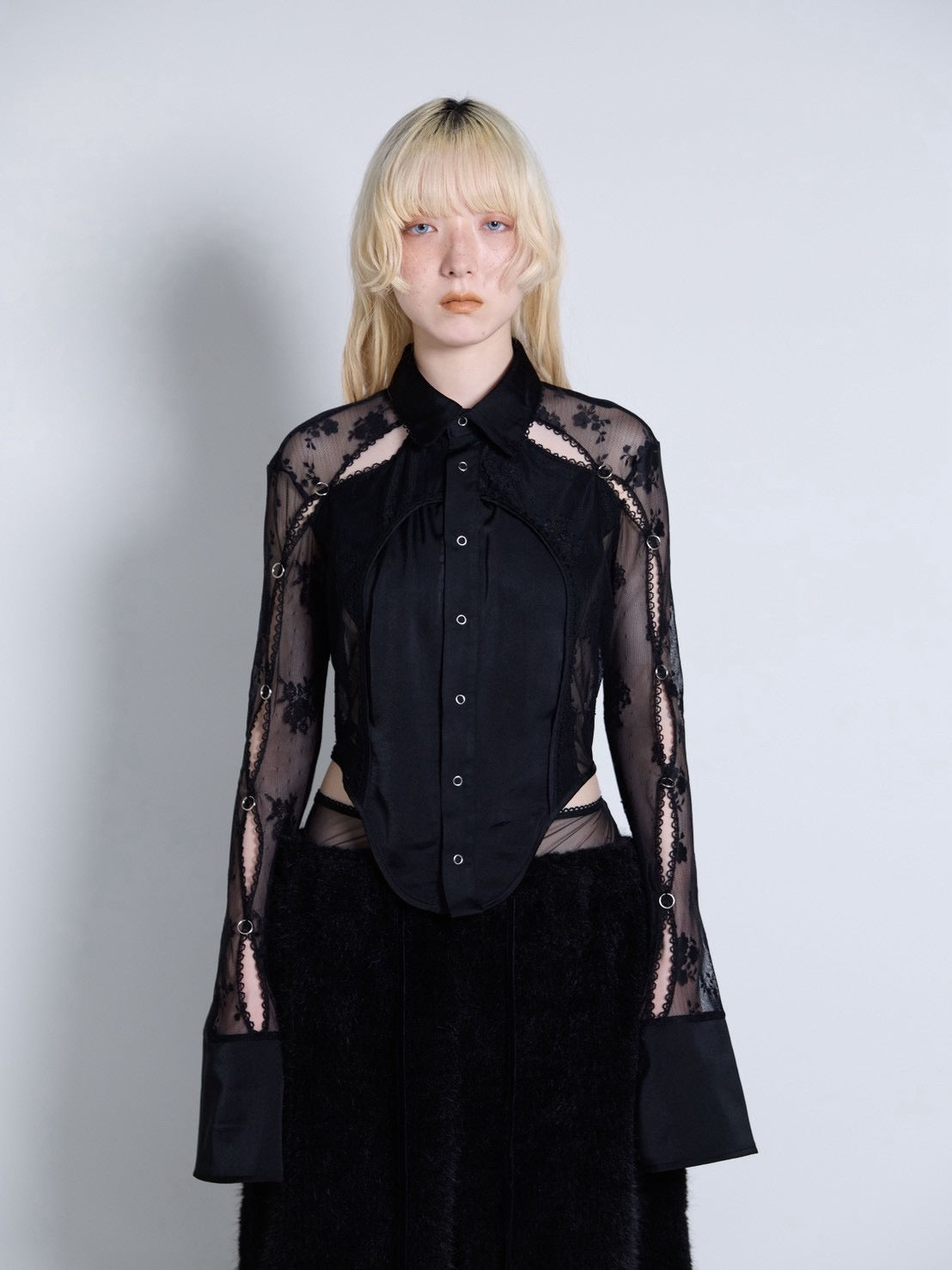 Pierced Lingerie Shirt(Black)