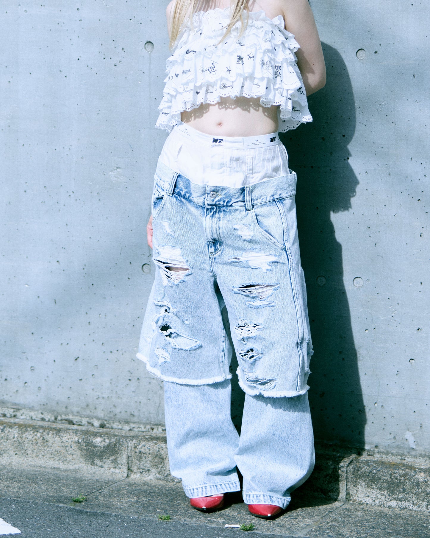 【Last1】Destroyed Denim and Leg cover (Blue)
