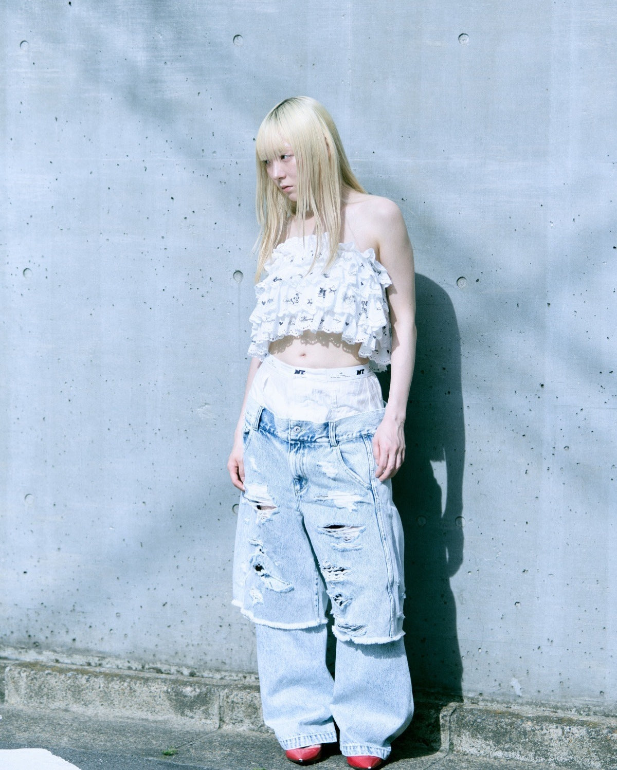 【Last1】Destroyed Denim and Leg cover (Blue)