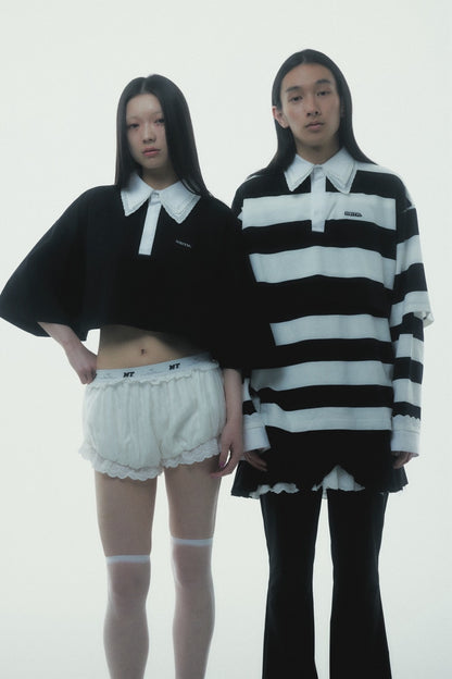 Double Collar Rugby Shirt (White×Black)