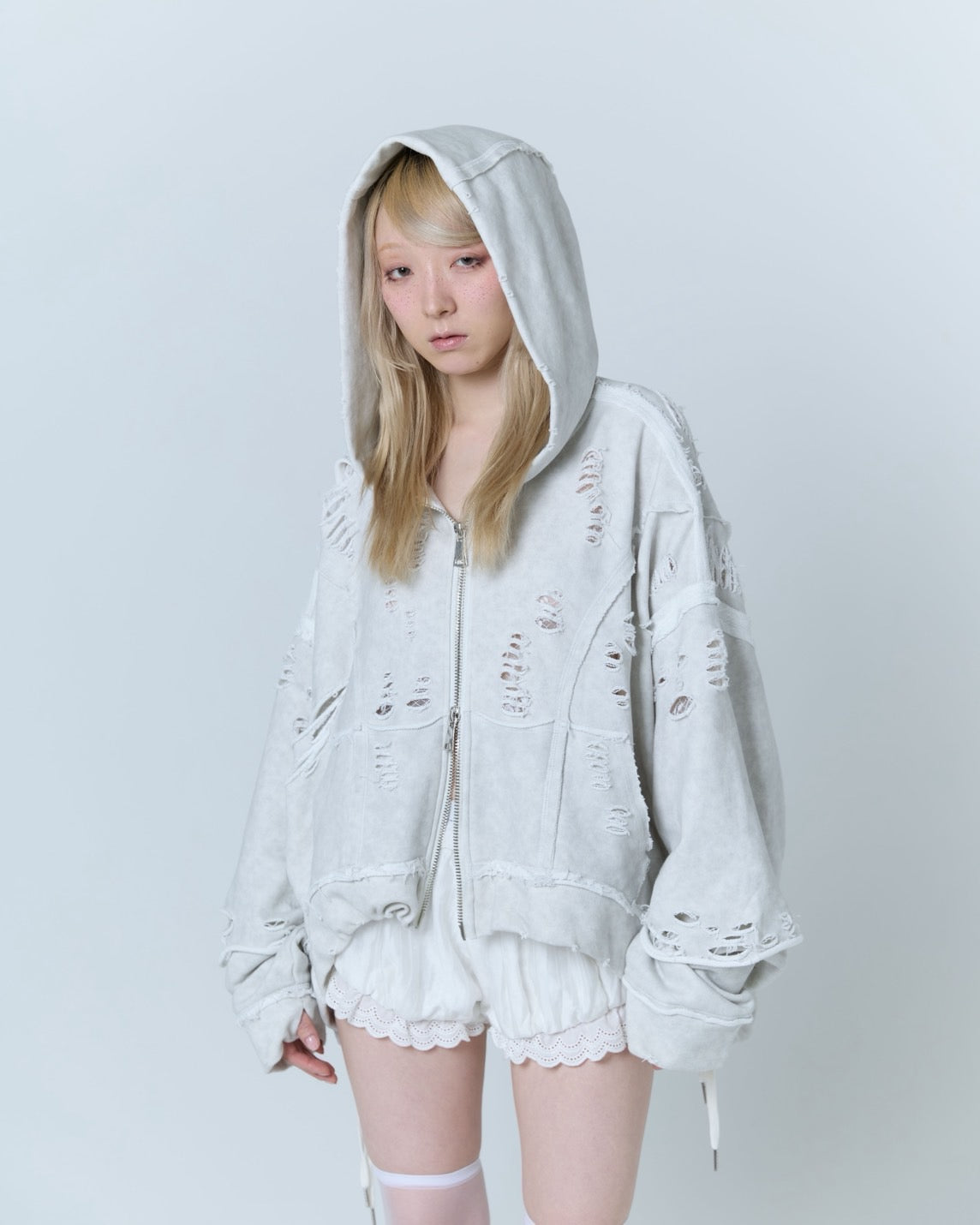 Destroyed Crush Hoodie (Powder Gray)
