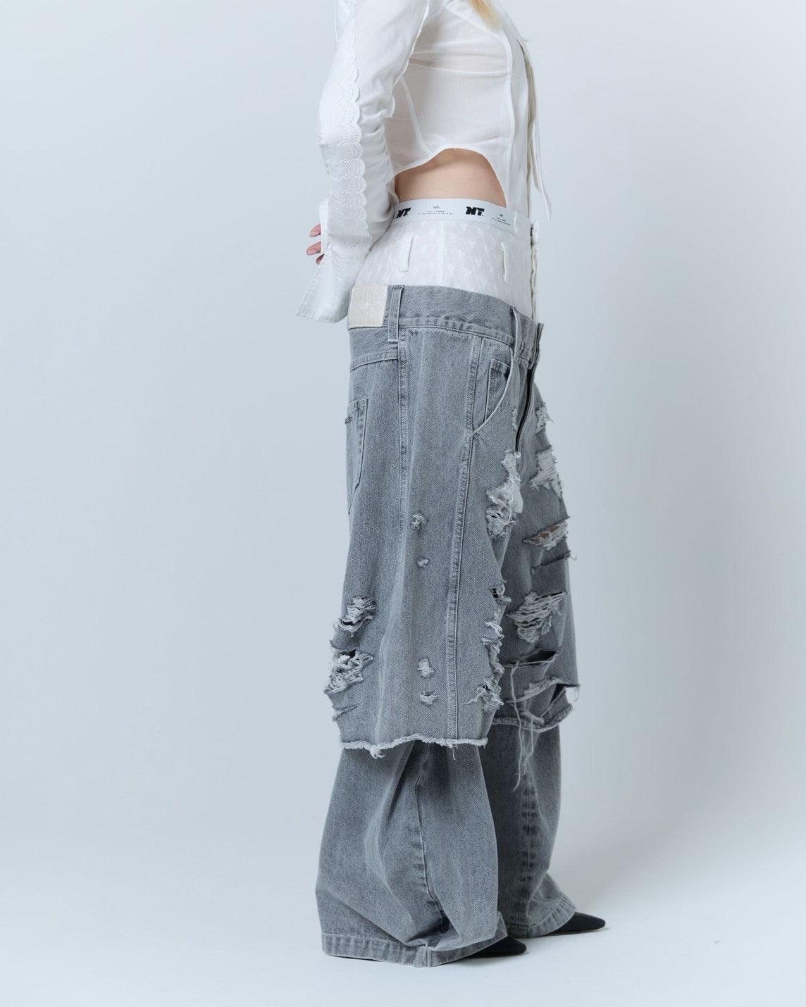Destroyed Denim and Leg cover (Gray)