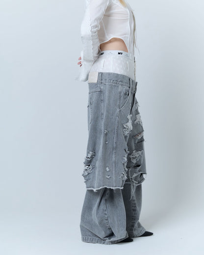Destroyed Denim and Leg cover (Gray)
