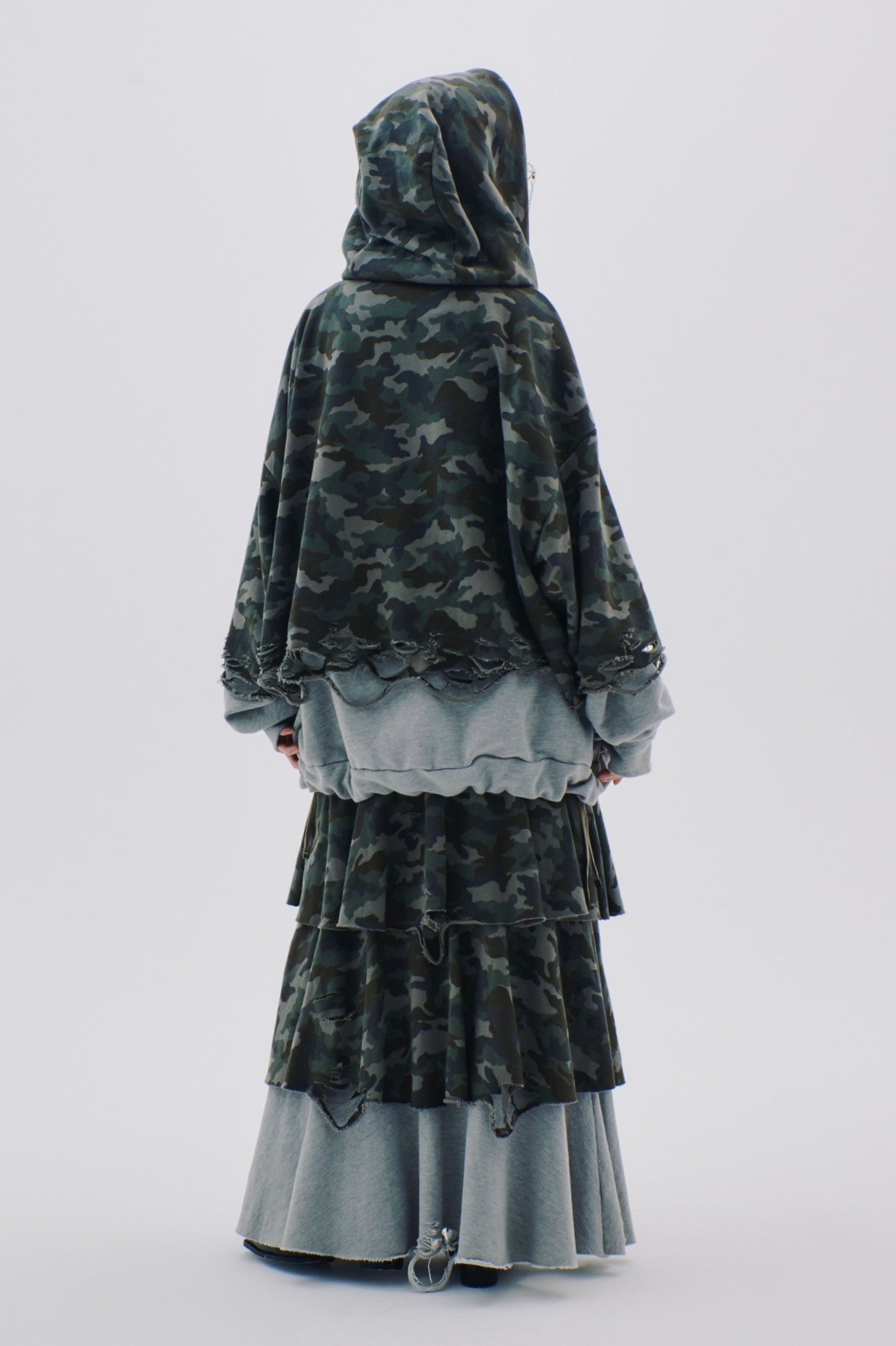 Sweat Tiered Skirt(Camo×Gray)