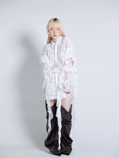 Flocky Lace Ruffle Shirts (Ivory)