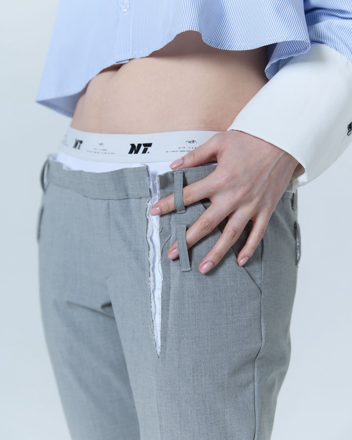 【Last1】Destroyed Flare Trousers (Gray）