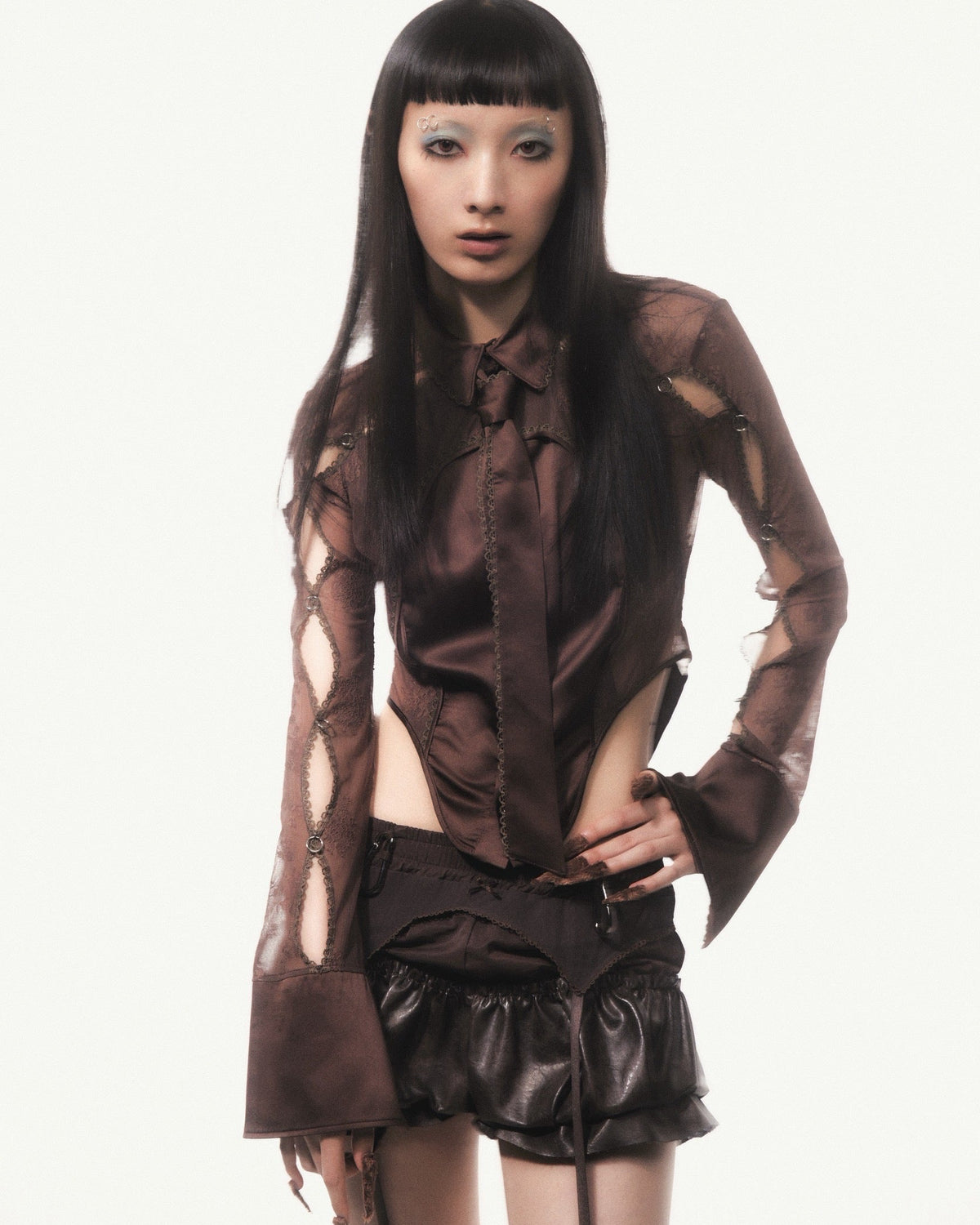 Pierced Lingerie Shirt(Brown)