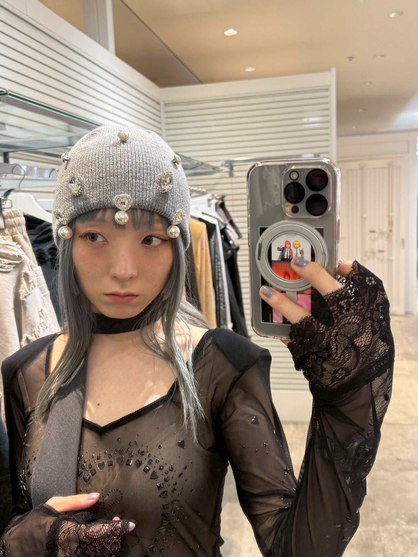 Crystal Sparkle Beanie【Gray】