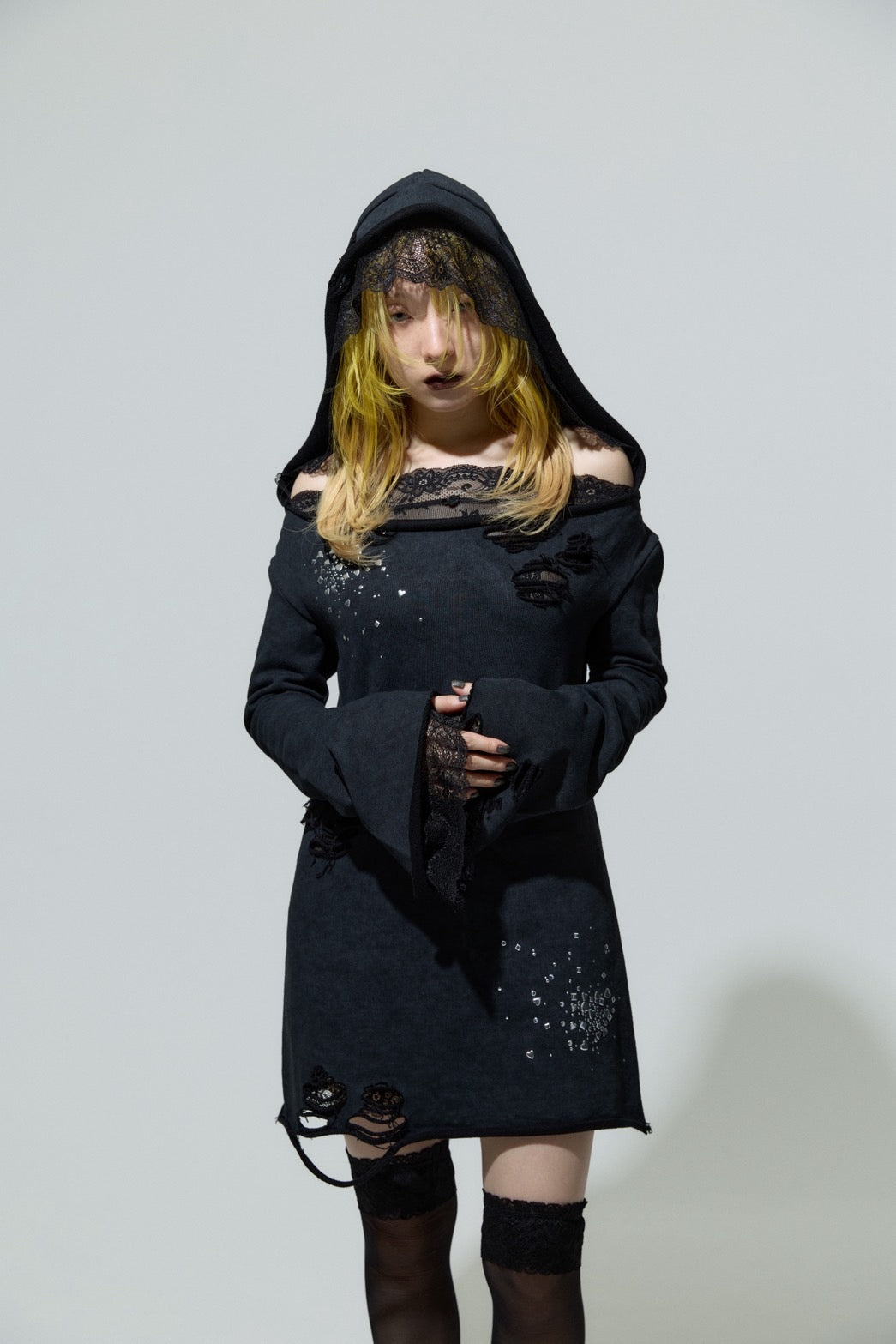 Veil Off-shoulder Dress(Black)