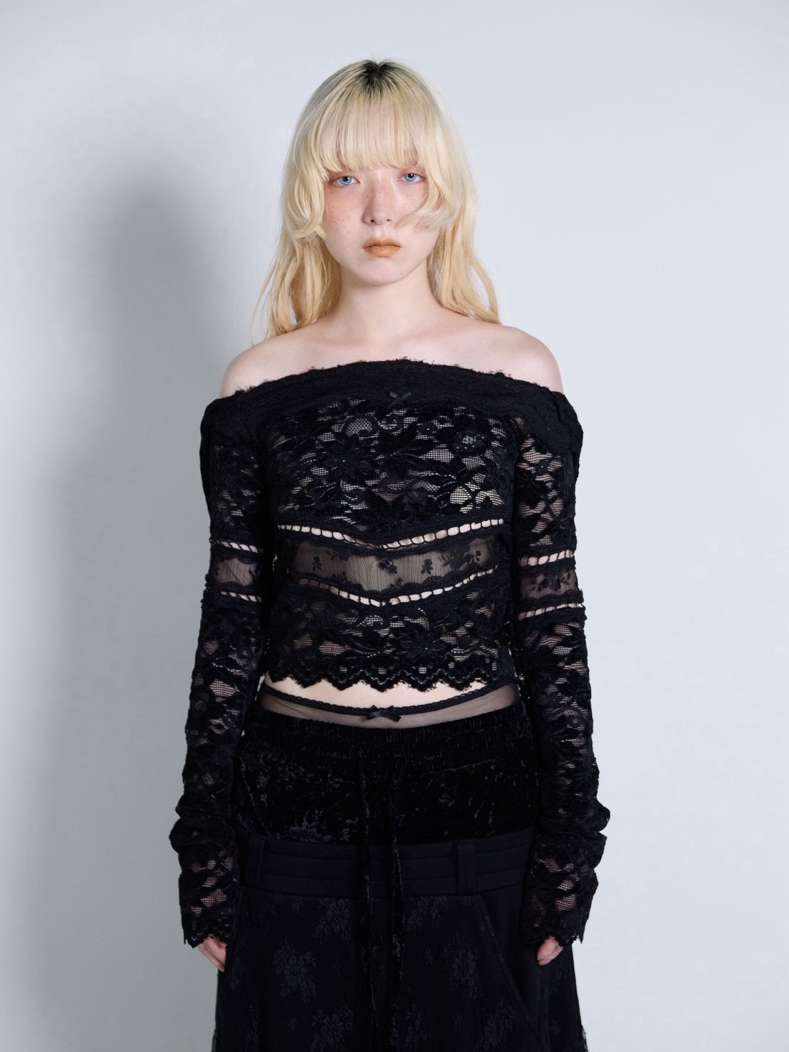 Flocky Lace Veil Top(Black)