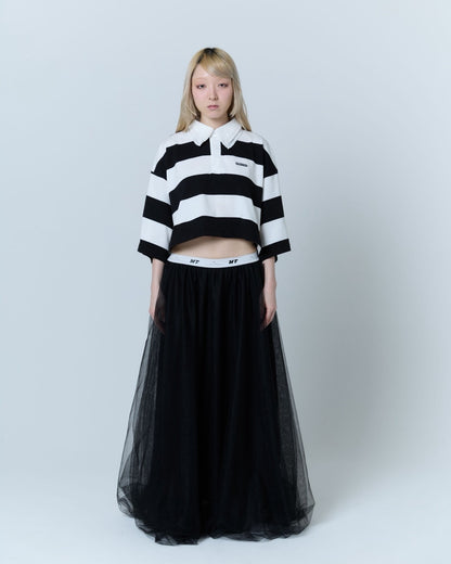 Double Collar Rugby Shirt (White×Black)