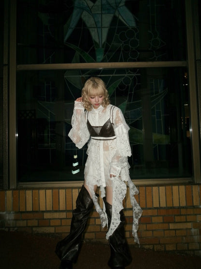 Flocky Lace Ruffle Shirts (Ivory)