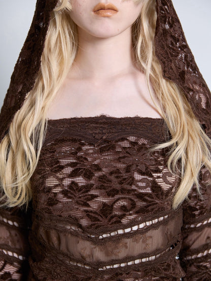Flocky Lace Veil Top(Brown)