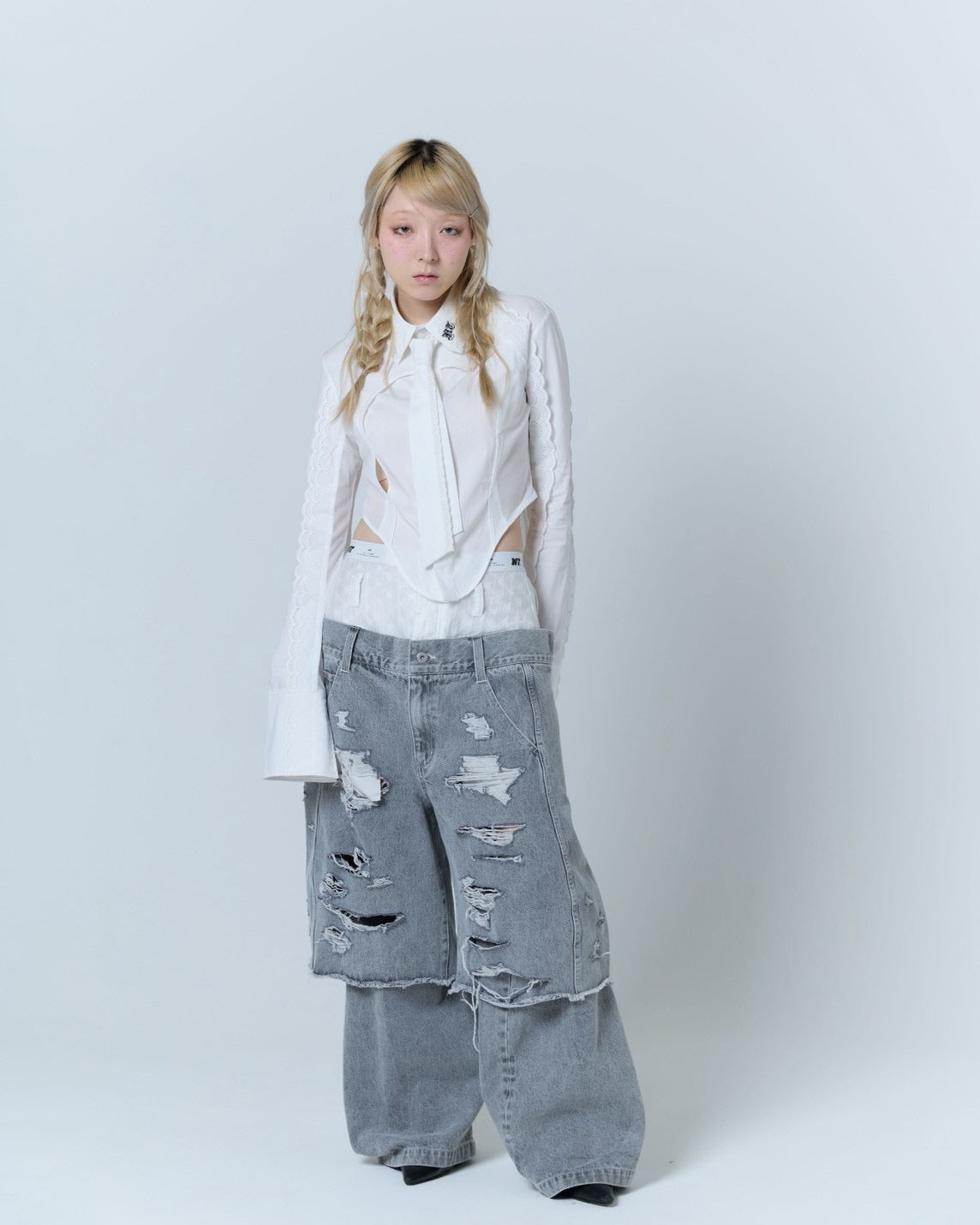 Destroyed Denim and Leg cover (Gray)