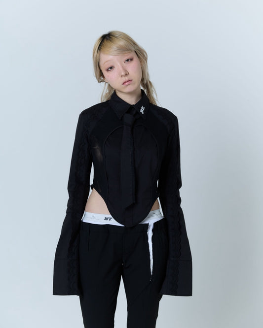 【4月下旬】Handkerchief Tied Shirt (Black)