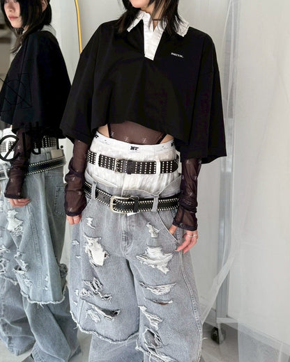 Destroyed Denim and Leg cover (Gray)