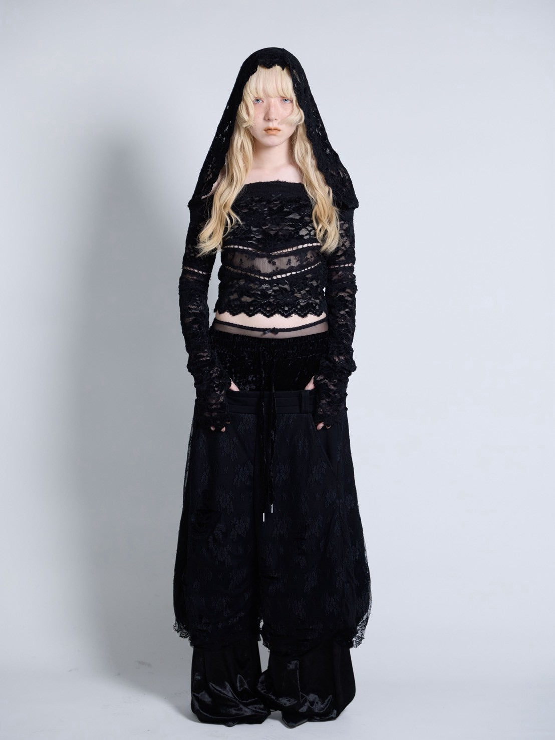 Flocky Lace Veil Top(Black)
