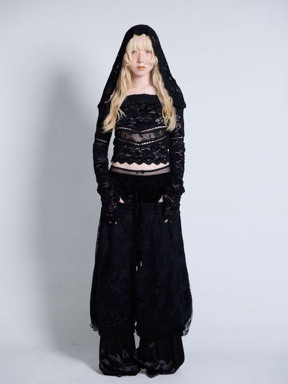 Flocky Lace Veil Top(Black)