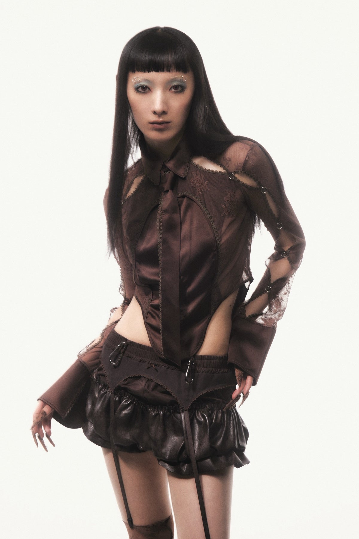 Pierced Lingerie Shirt(Brown)