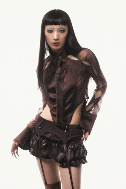 Pierced Lingerie Shirt(Brown)