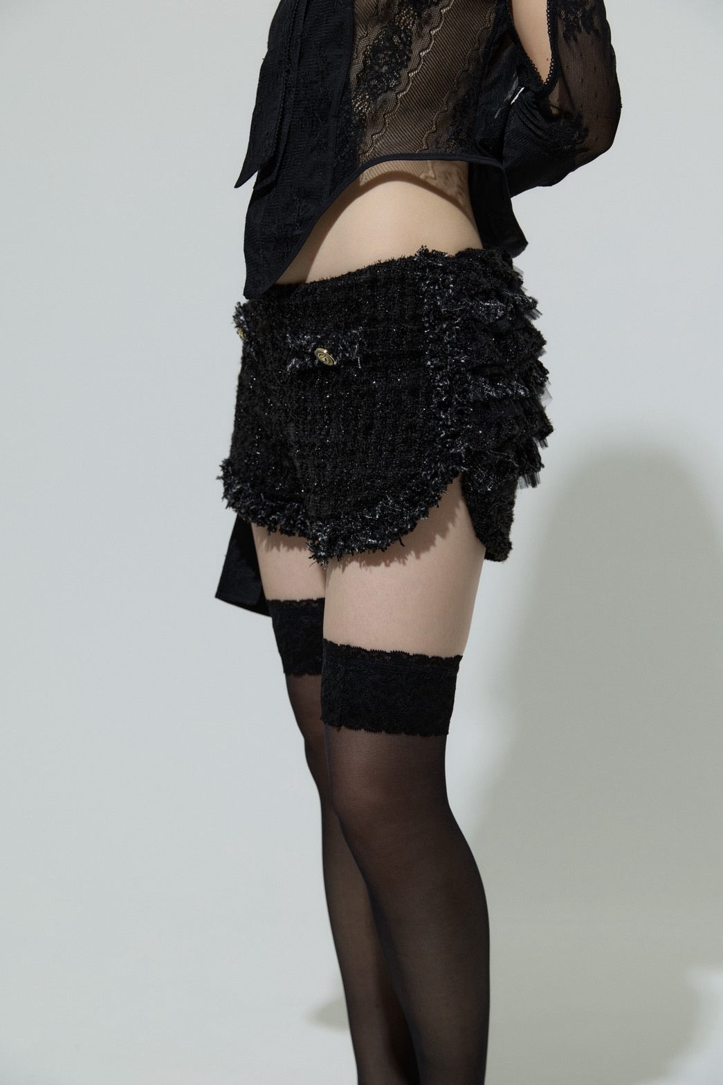 Tweed Frill Running Pants(Black)