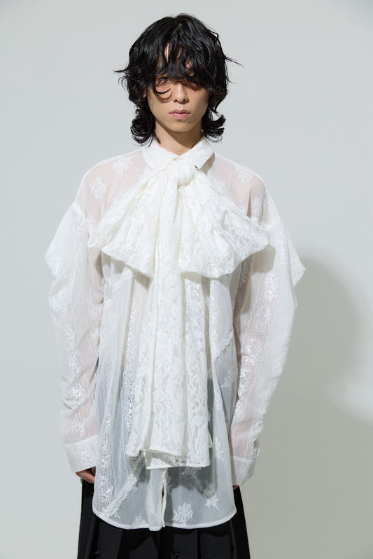 Too Big Ribbon Lace Shirt(White)