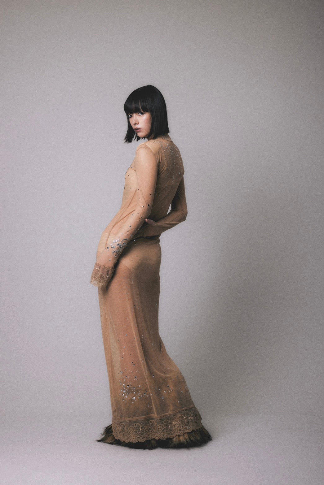 Metallic Sparkle Skin Dress(Beige)