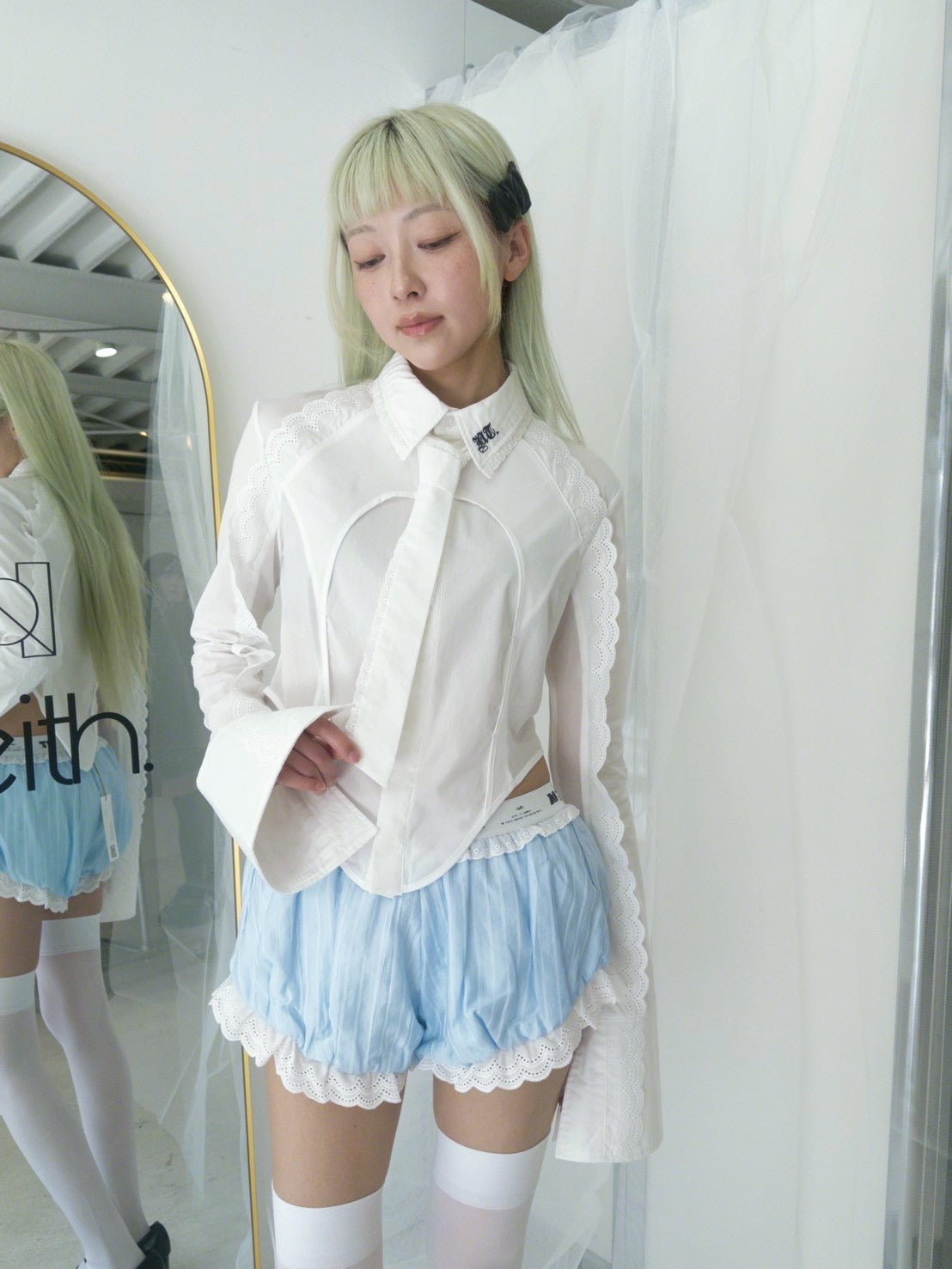 Handkerchief Tied Shirt (White)