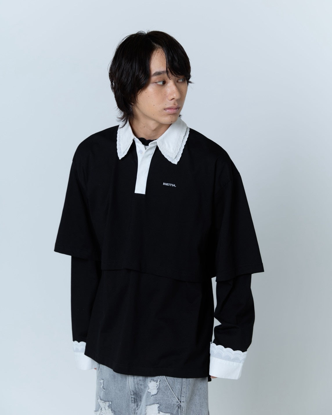 Double Collar Rugger Shirt (Black)