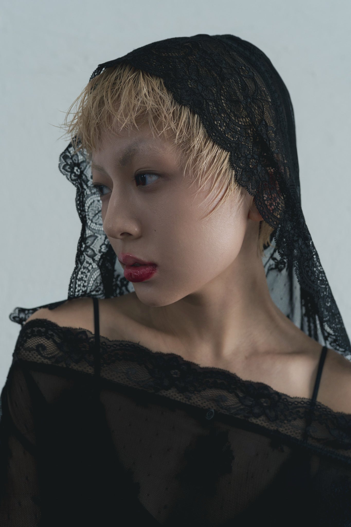 Veil Off-shoulder Dress(Black)