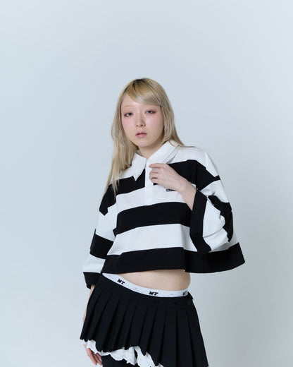 Double Collar Rugby Shirt (White×Black)