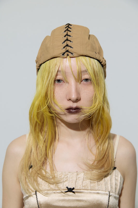 Lace-up Flat Cap(Beige)