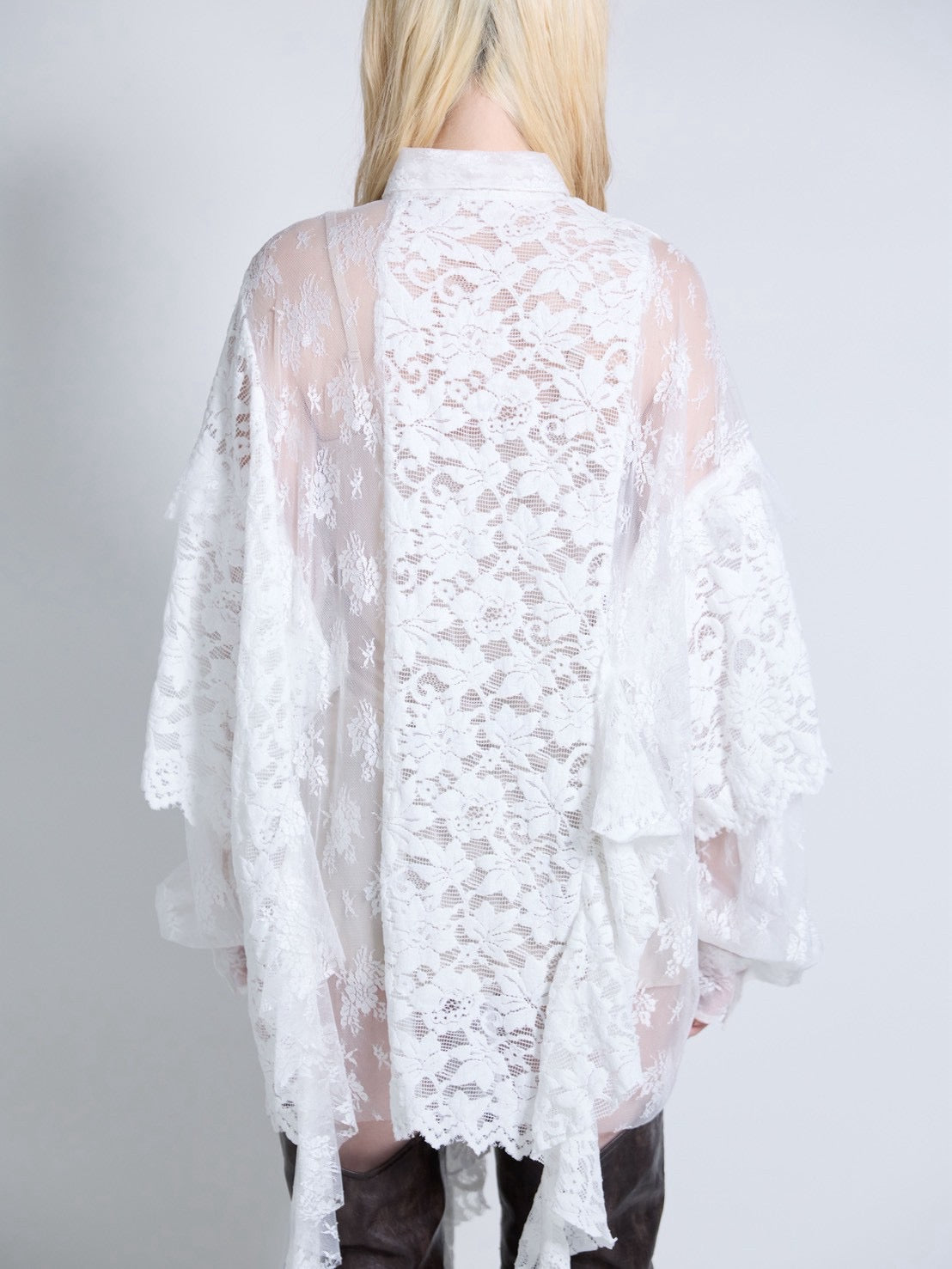 Flocky Lace Ruffle Shirts (Ivory)