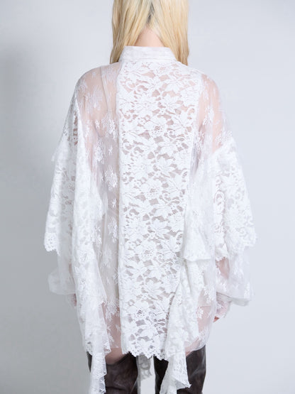 Flocky Lace Ruffle Shirts (Ivory)