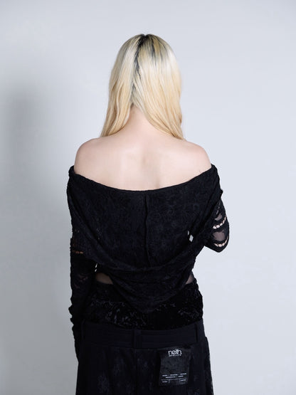 Flocky Lace Veil Top(Black)