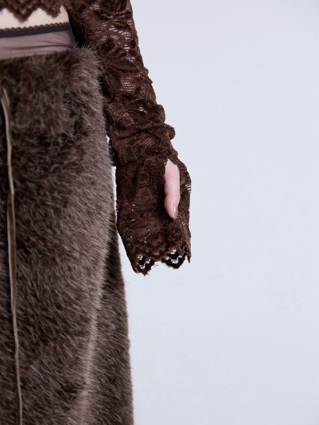 Flocky Lace Veil Top(Brown)