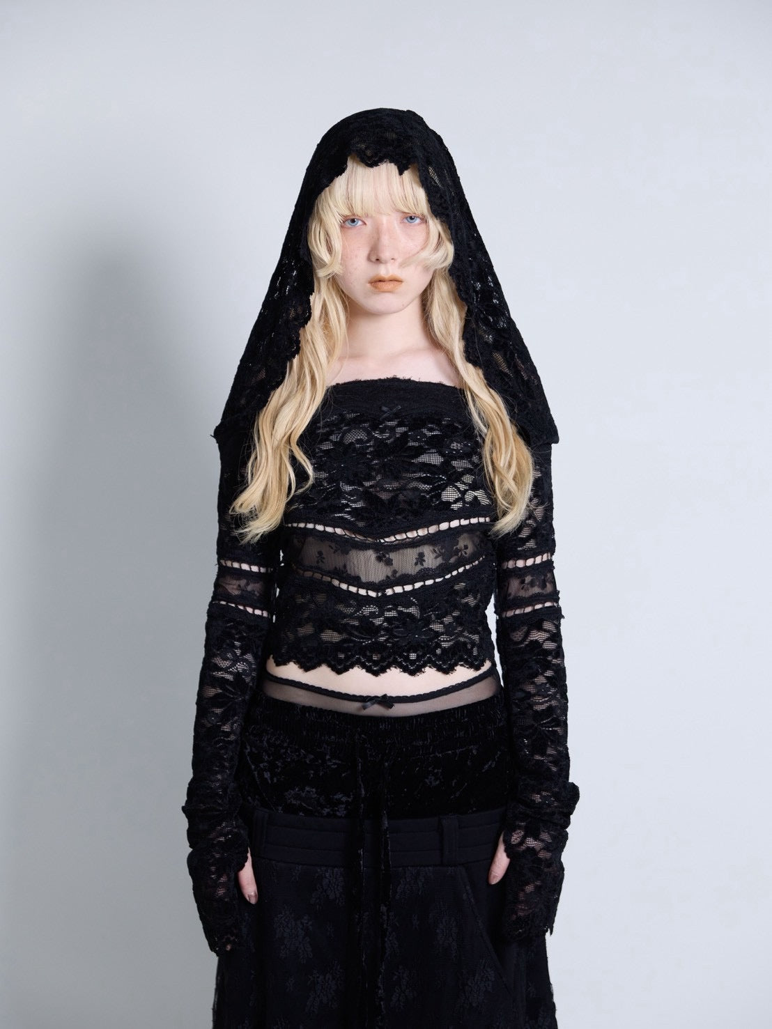 Flocky Lace Veil Top(Black)