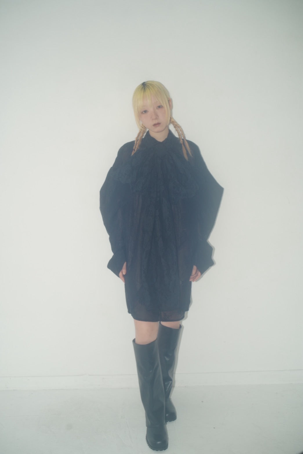 Too Big Ribbon Lace Shirt(Black)