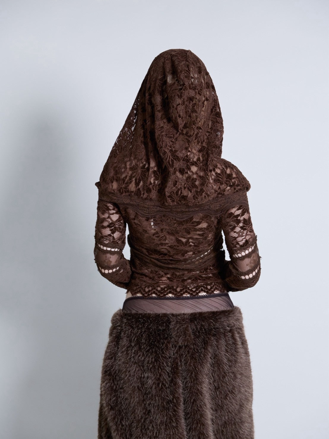 Flocky Lace Veil Top(Brown)
