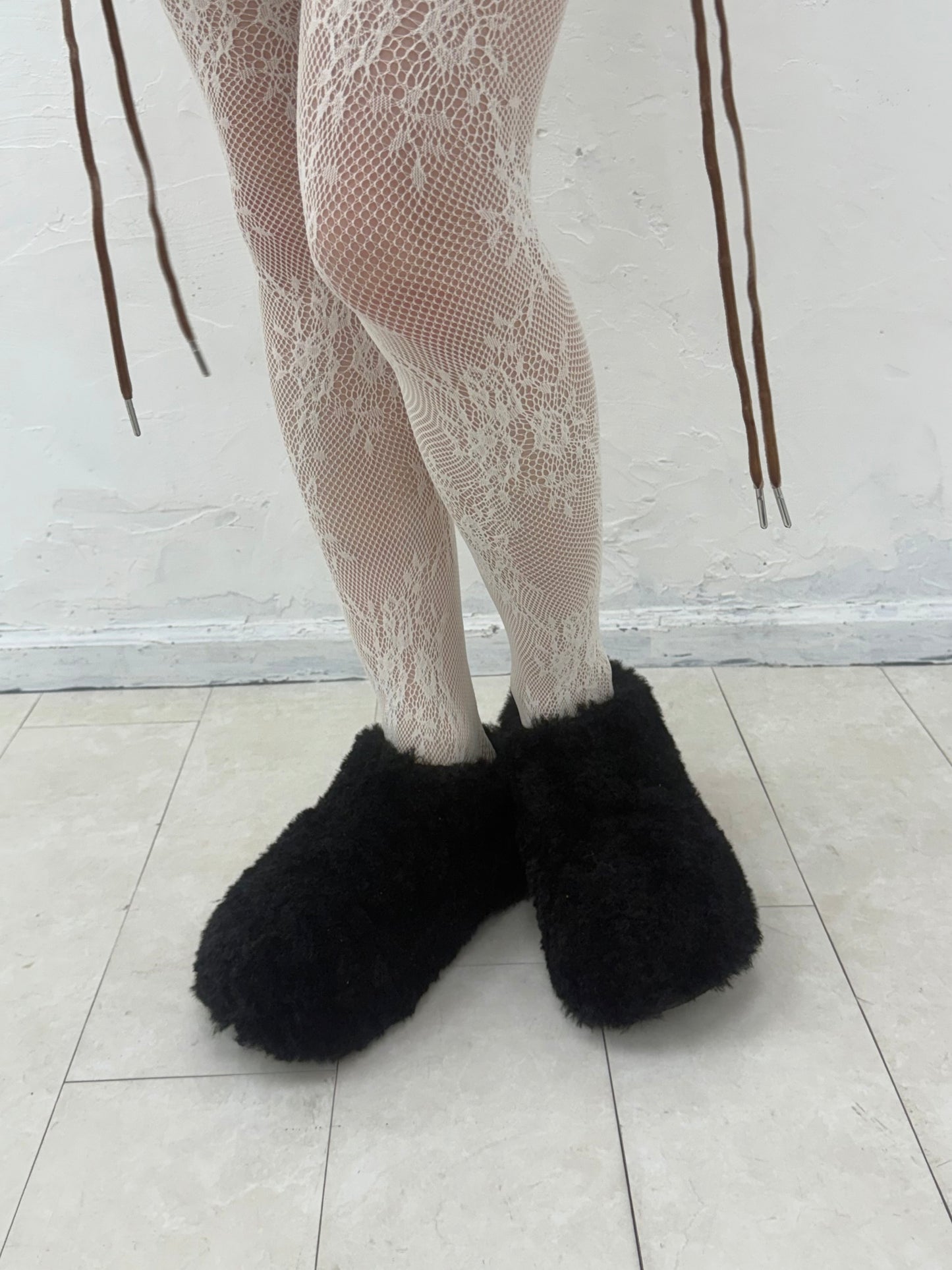 Fluffy Wedge sandals(Black)