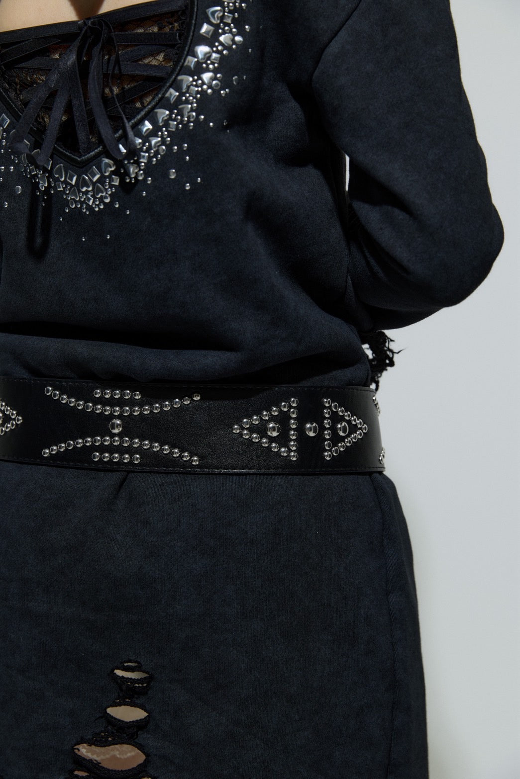 Metal Studs Wide Belt(Black)