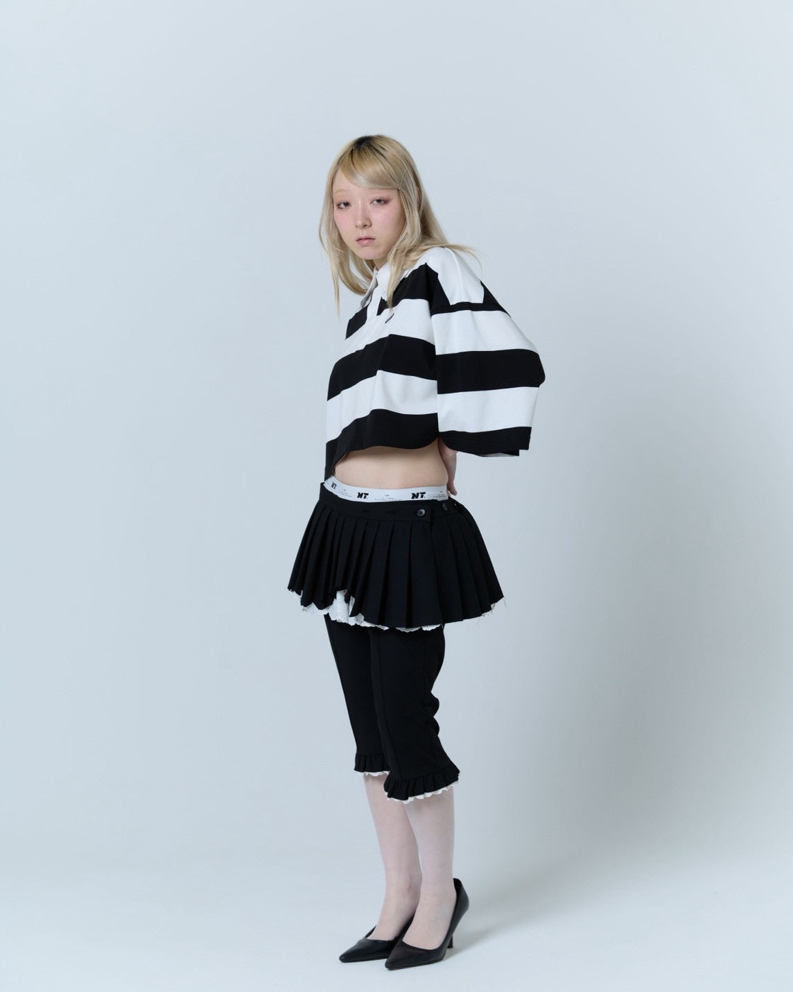 Double Collar Rugger Shirt (White×Black)