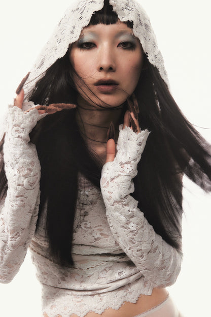 Flocky Lace Veil Top(Ivory)