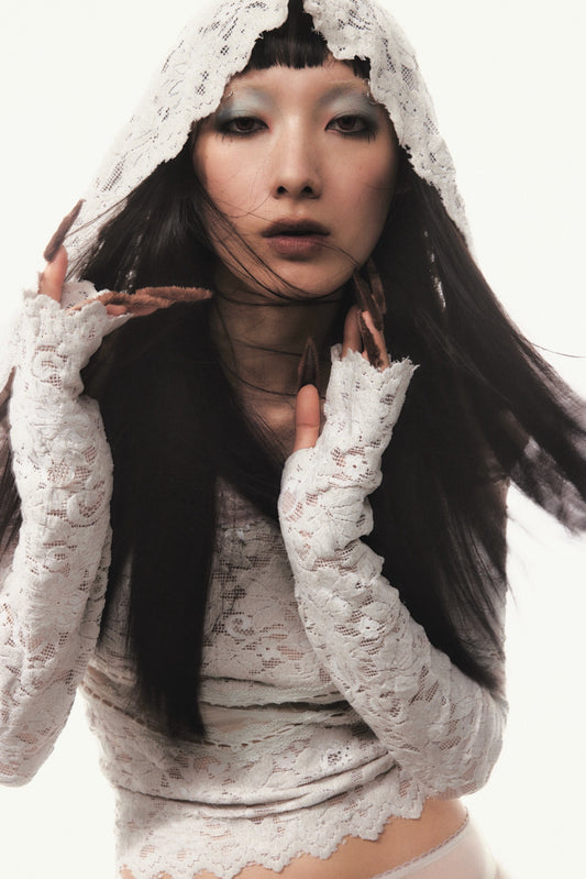 【SOLDOUT】Flocky Lace Veil Top(Ivory)