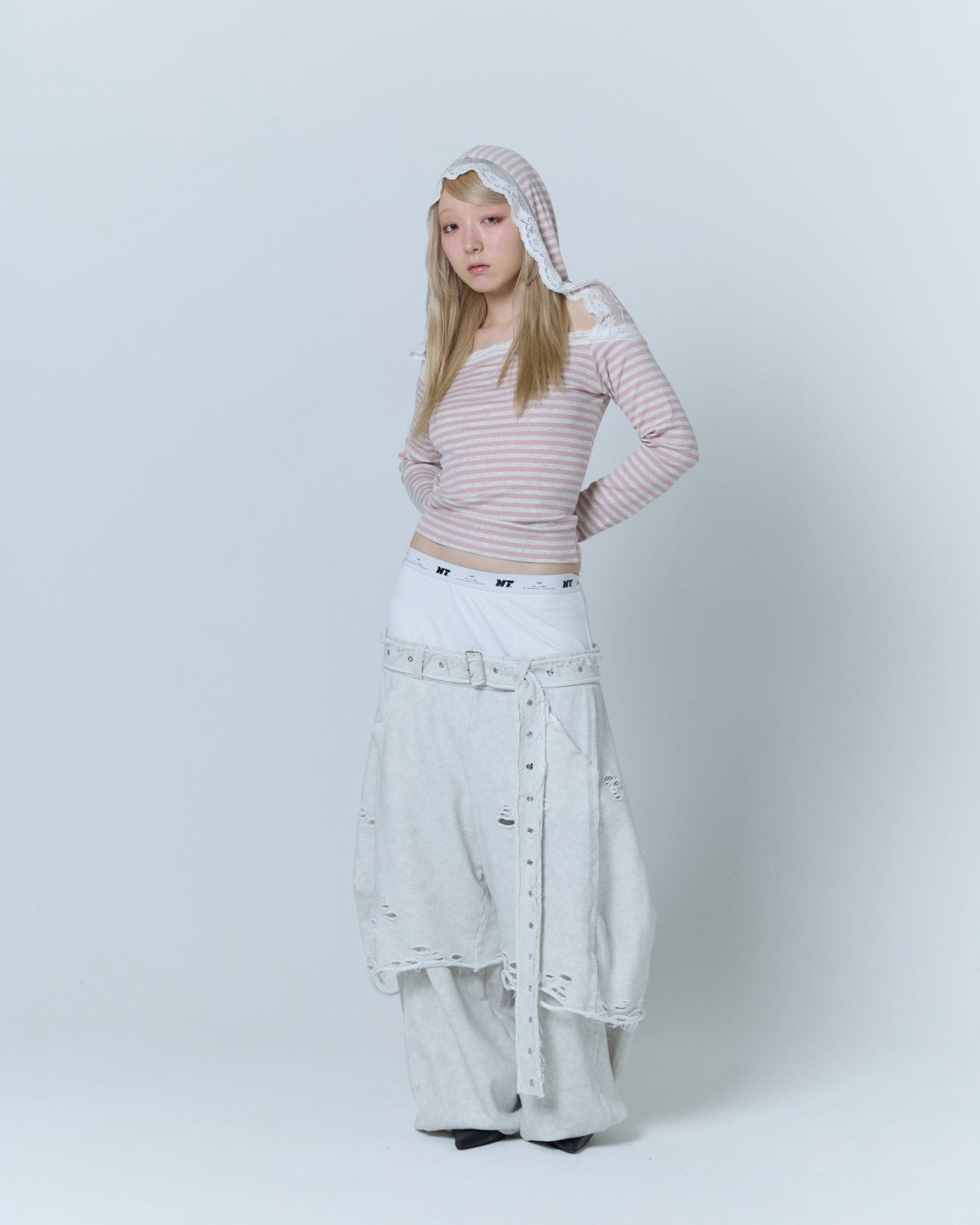 Boxer Destroyed Sweat Pants (Powder Gray)