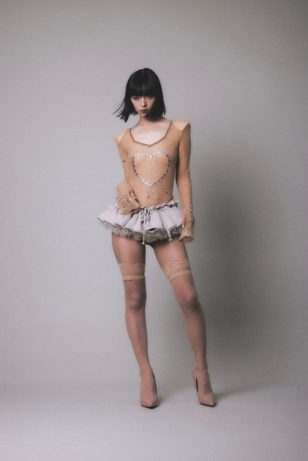 Metallic Sparkle Skin Top(Beige)