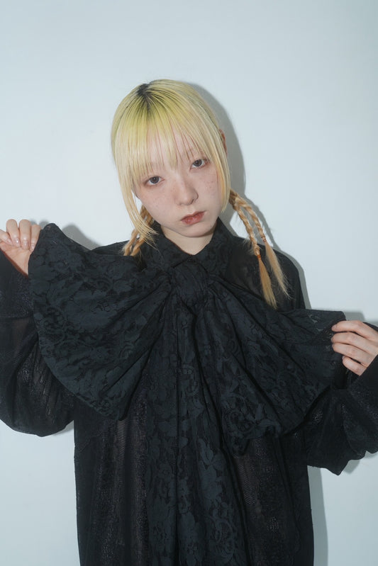 Too Big Ribbon Lace Shirt(Black)